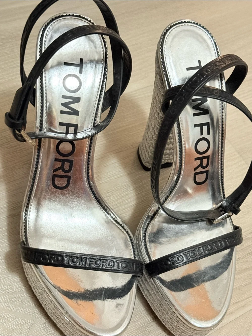 Tom Ford Silver and Black Platform Espadrille Sandals
